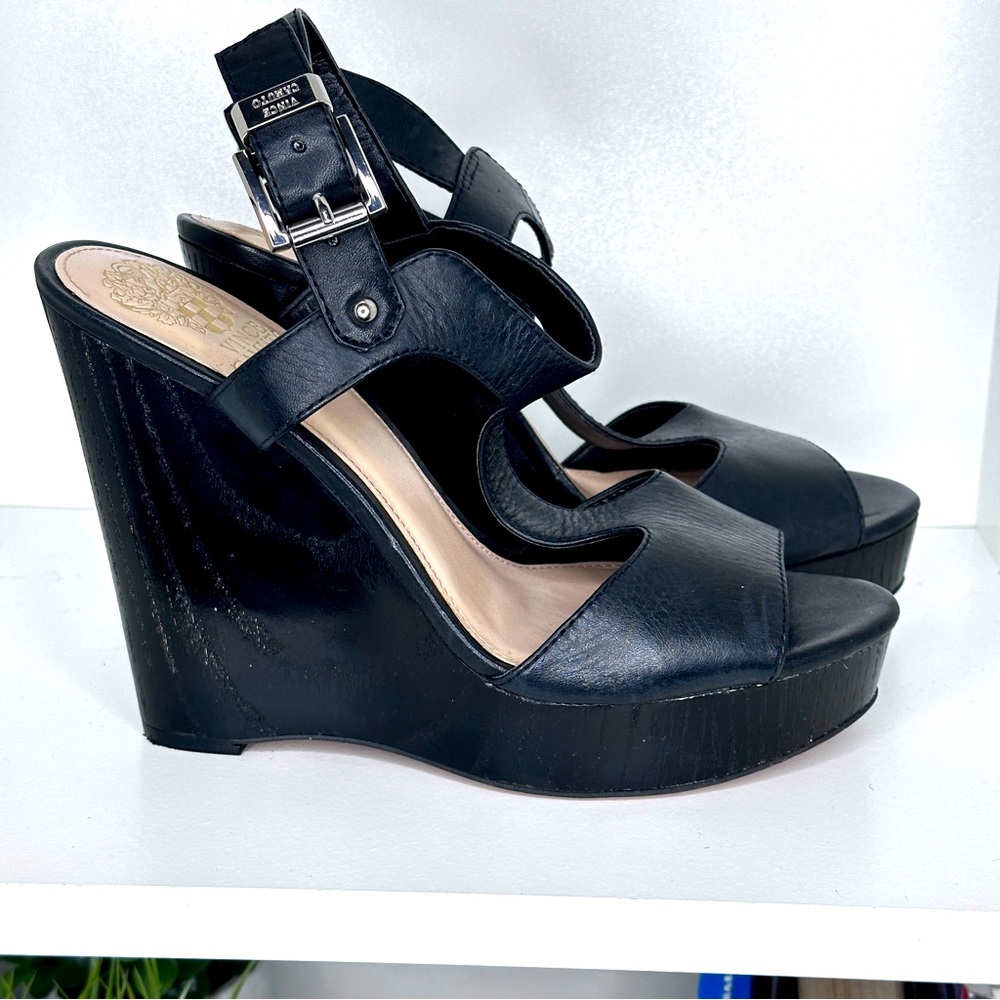 Vince camuto black wood wedge platform sandles  size 8.5